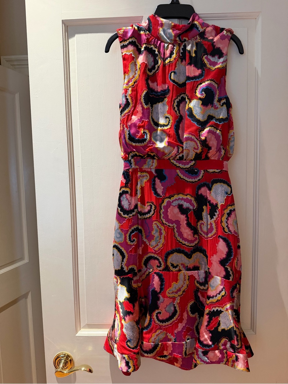 SALONI Red Pink Multi-Color Sleeveless Midi Dress